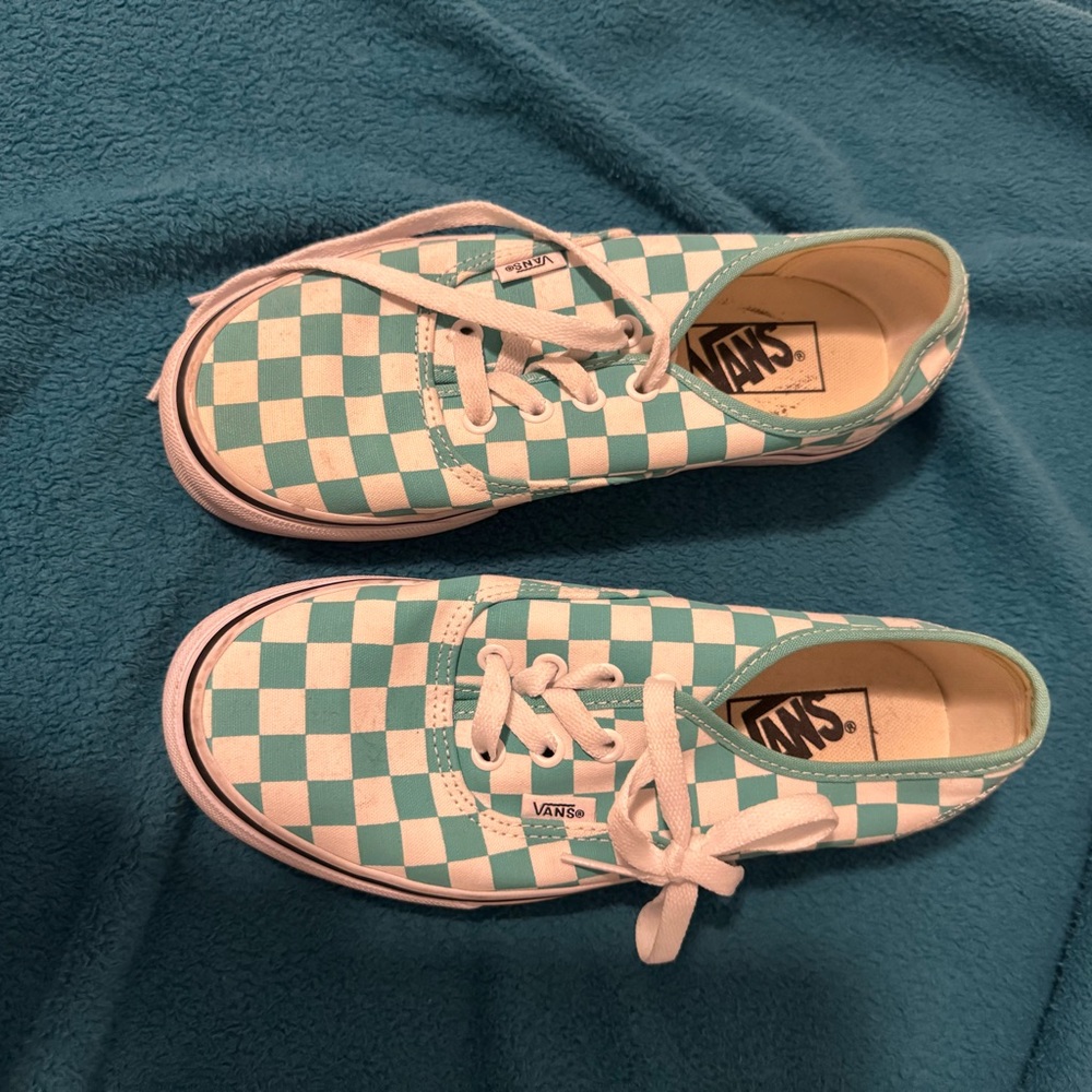 Vans Teal and White Checkered Shoes